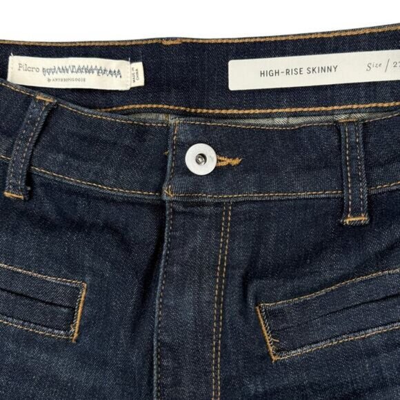 Pilcro Anthro High-Rise Skinny Stretch Blue Jeans Ankle Snakeskin Zipper Size 27 - Picture 6 of 9